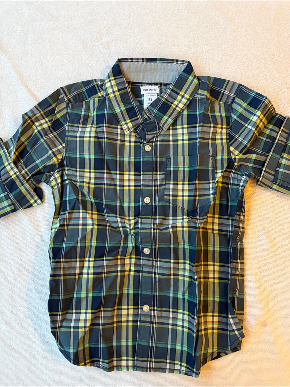Carter's Plaid Button-Down Shirt in Navy, Yellow & Green